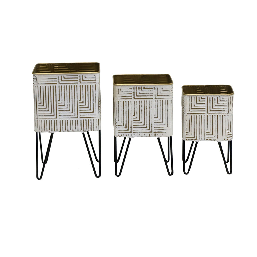 Linear Luxe Trio Pressed Metal Planter Set