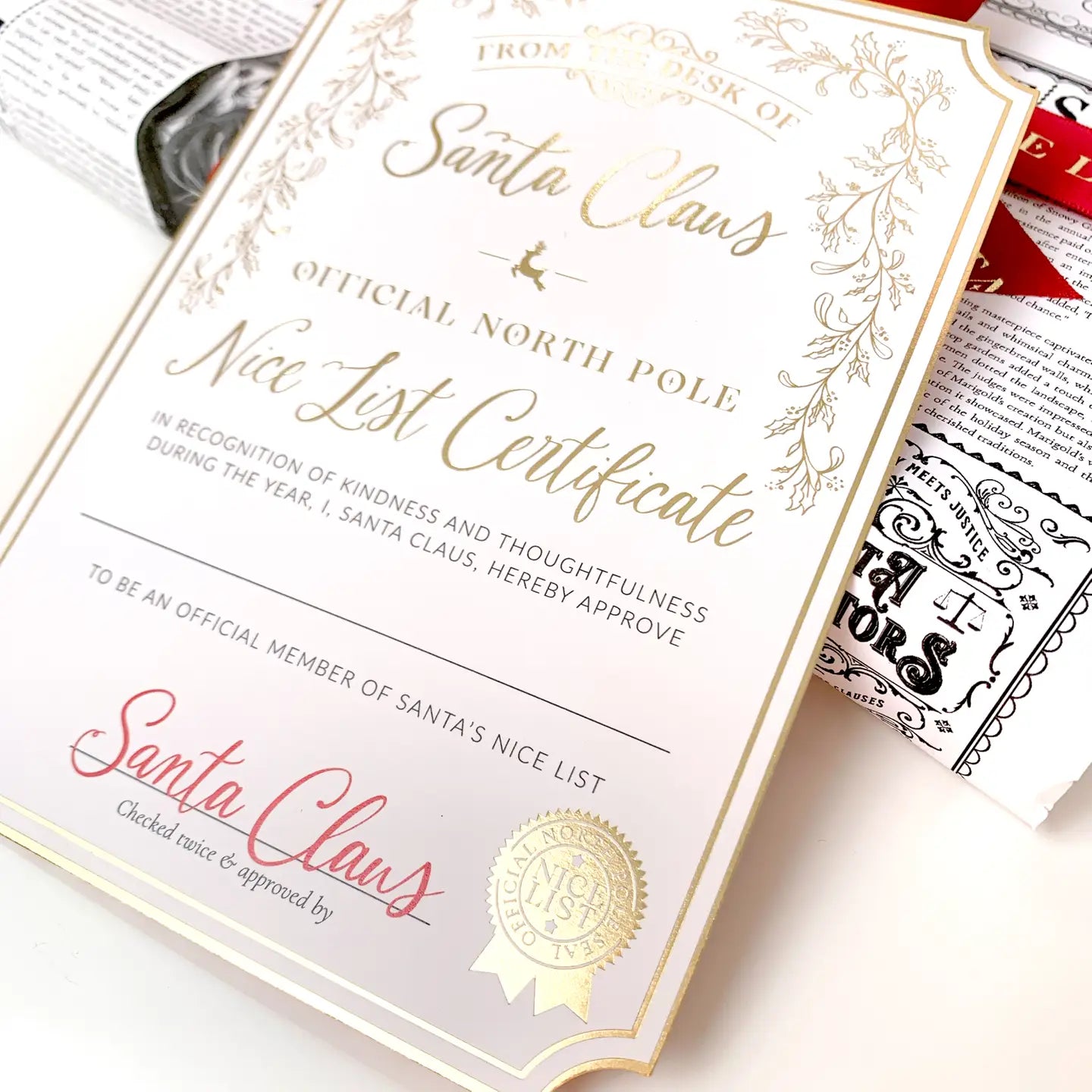 Santa's Nice List Certificate - Gold White