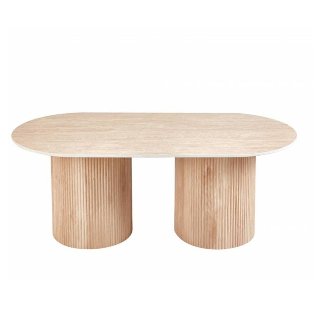 Elodie Wood & Travertine Combo Coffee Table