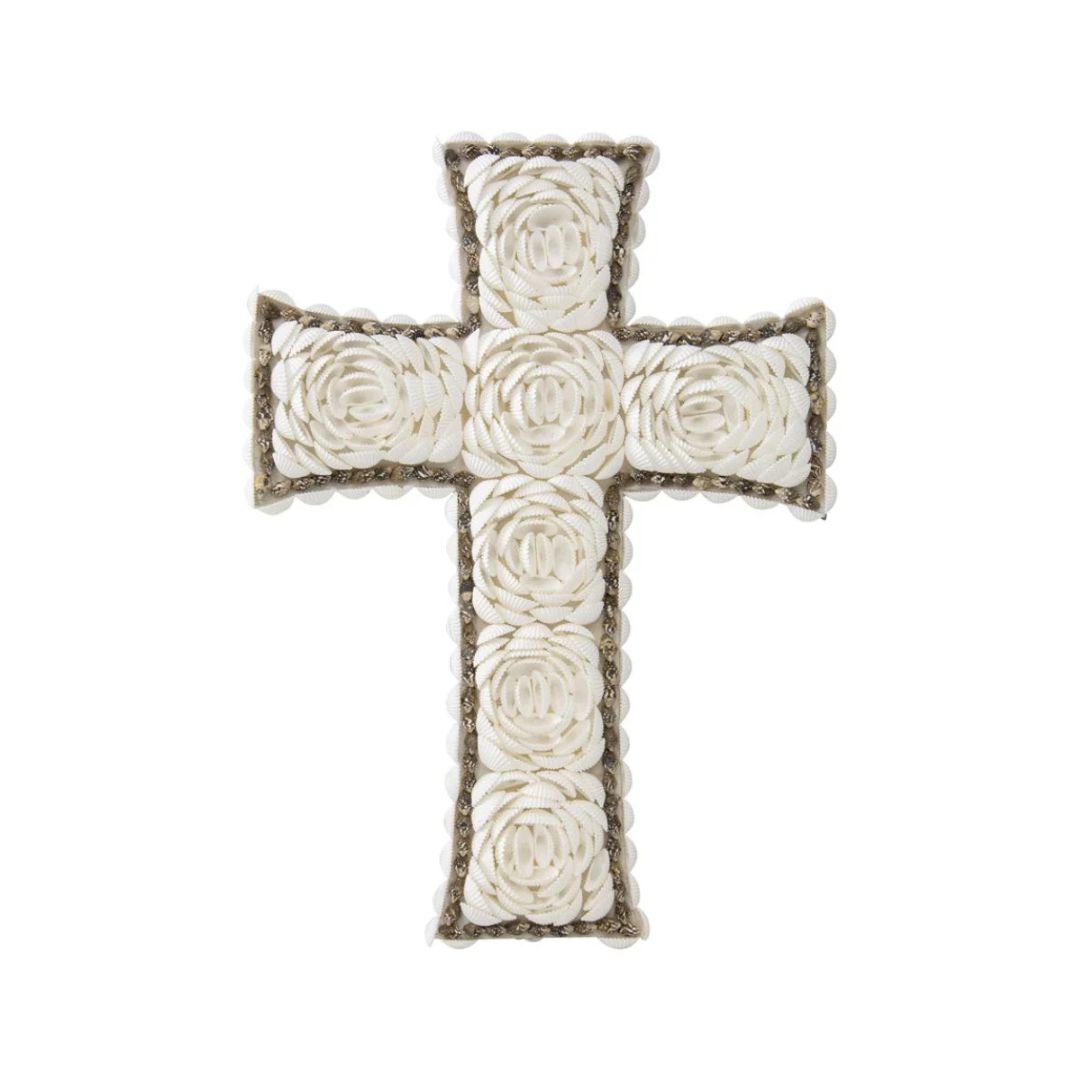 Weave & White Shell "Flower" Wall Hanging Cross