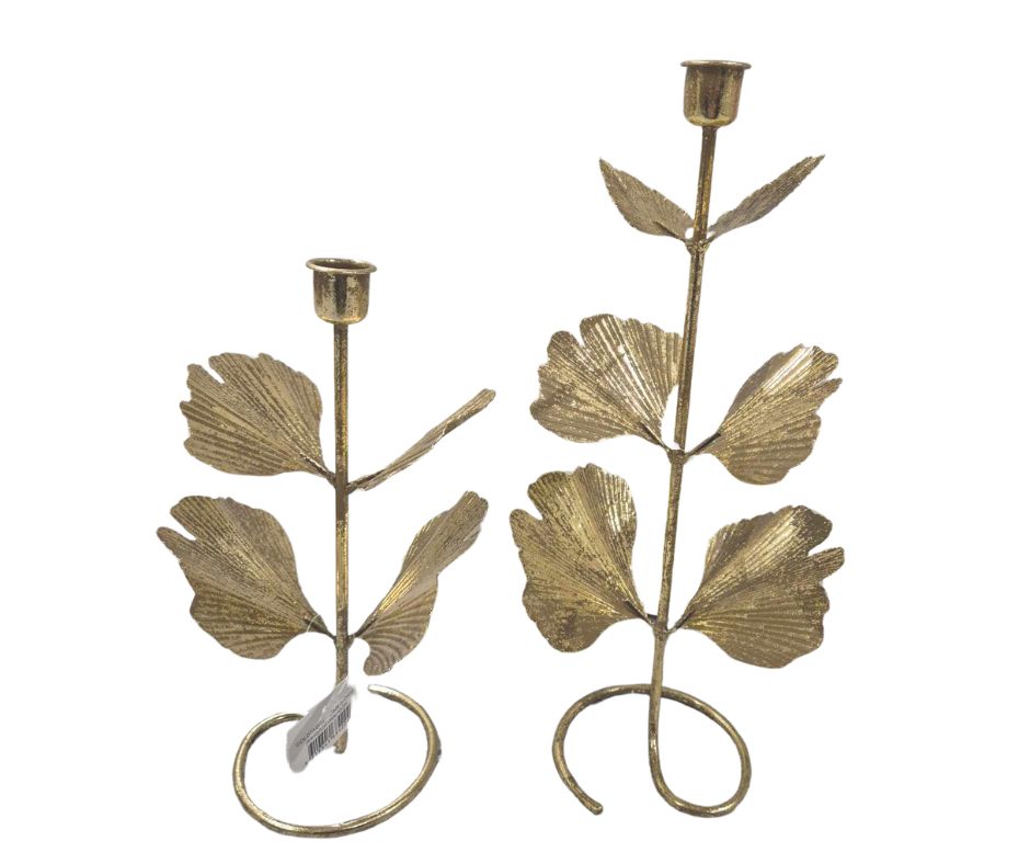 Duo Set Gilded Ginkgo Candle Holders