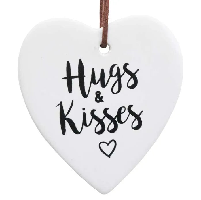 Hanging Heart Ceramic Tag - Hugs & Kisses