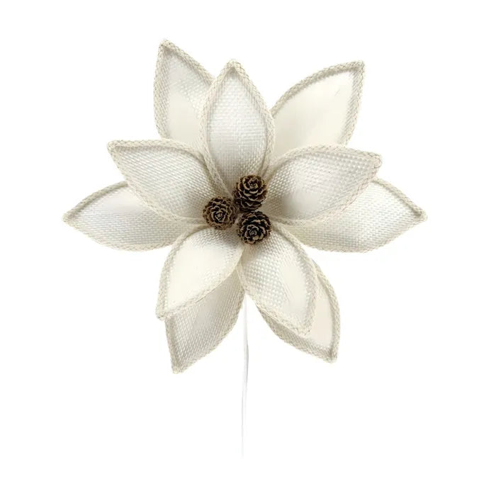 Textured Poinsettia Stem Fabric White