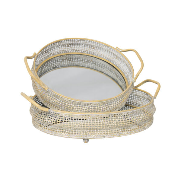 Set/2 Nested Lustre Hive Mirrored Trays