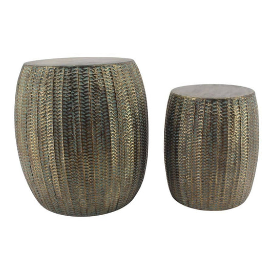 Set of 2 Lustre Barrel Side Table / Stools