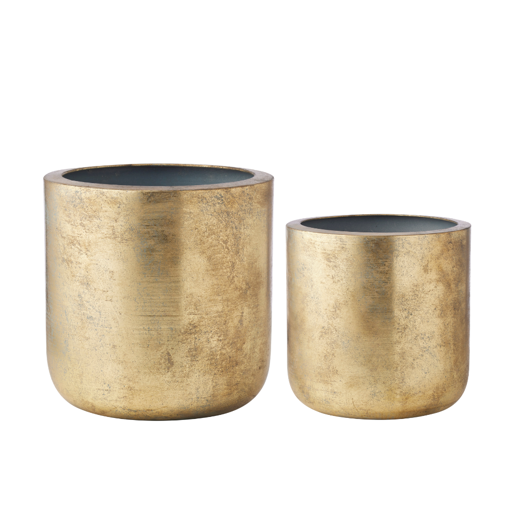Duo Set Brushed Gold Large Planter Pots