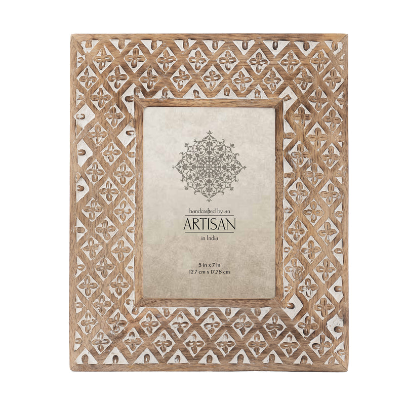 Handcrafted 5×7″ Mango Wood ‘Diamond Flower’ Photo Frame