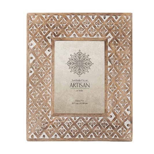 Handcrafted 5×7″ Mango Wood ‘Diamond Flower’ Photo Frame
