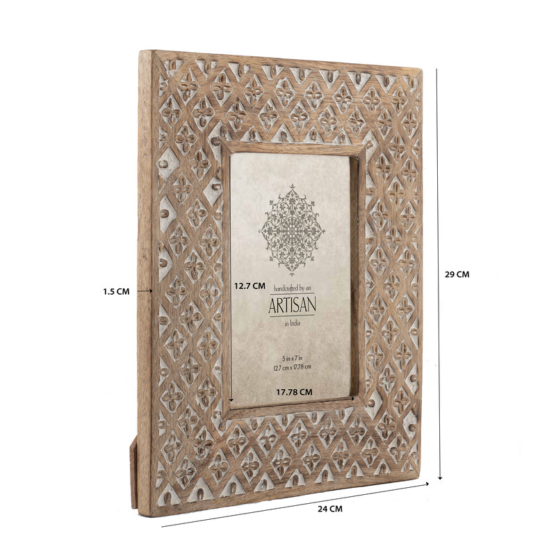 Handcrafted 5×7″ Mango Wood ‘Diamond Flower’ Photo Frame