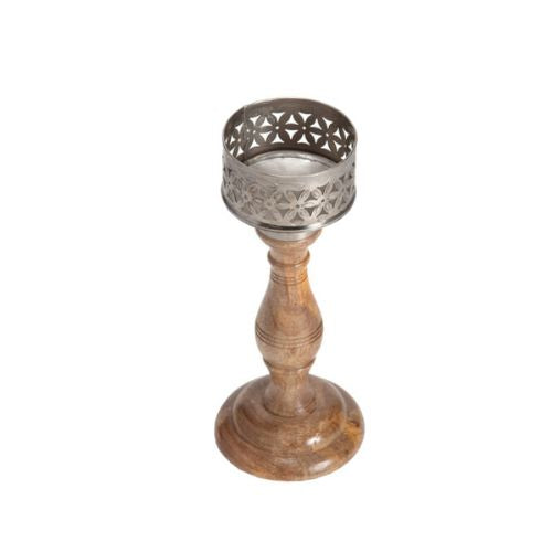 Handcrafted Punched Flower Pillar Candleholder