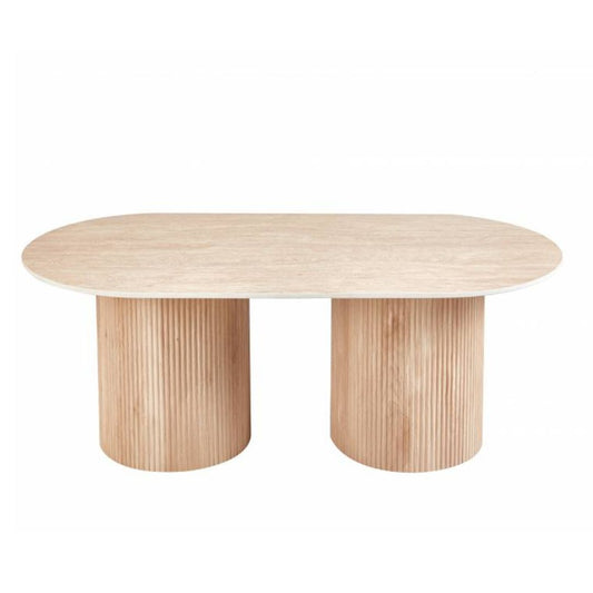 Elodie Wood & Travertine Combo Coffee Table