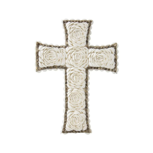 Weave & White Shell "Flower" Wall Hanging Cross
