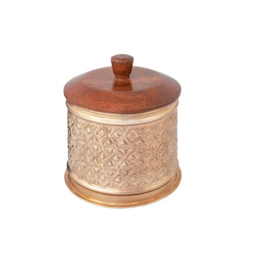 Handcrafted Golden Pressed Metal & Mango Wood Box