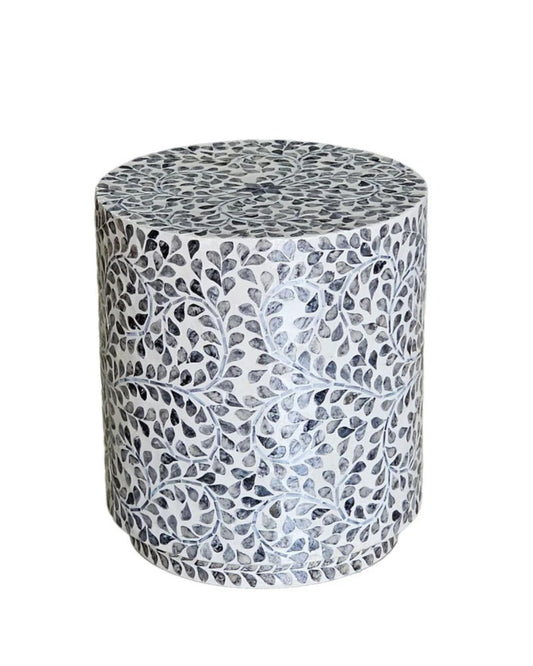 Deep Ocean Blue Swirl Inlay Side Table Stool