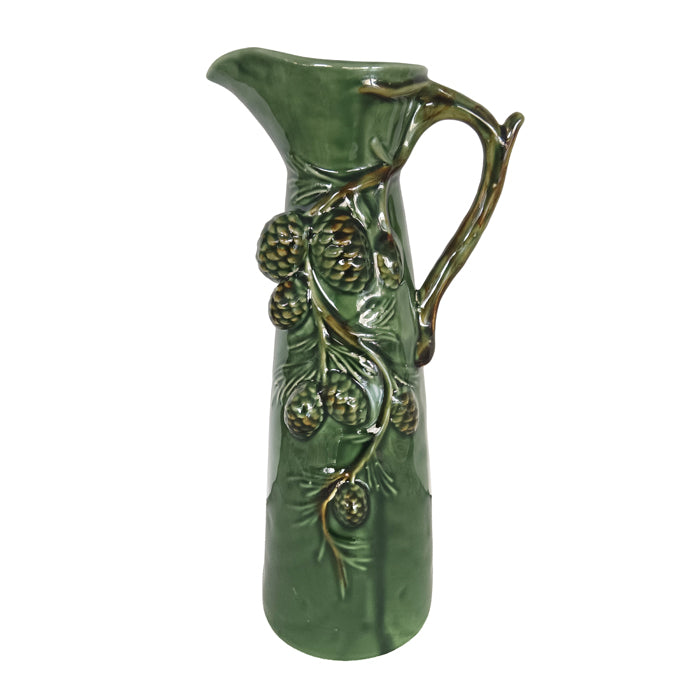 Ceramic Embossed Dark Green Jug - Tall