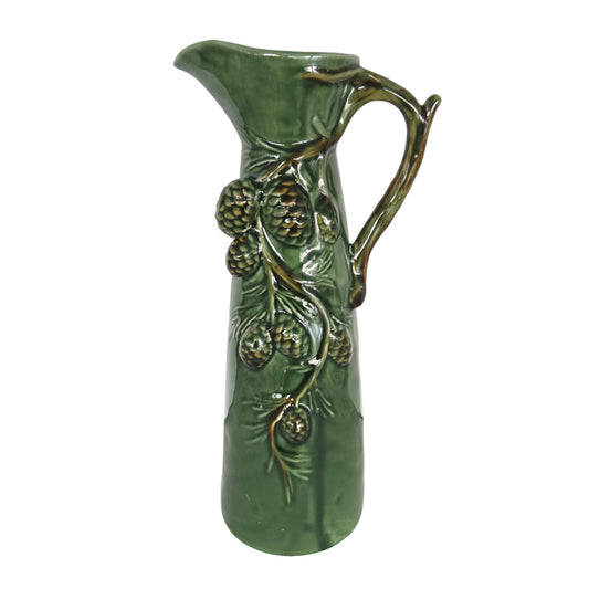 Ceramic Embossed Dark Green Jug - Tall