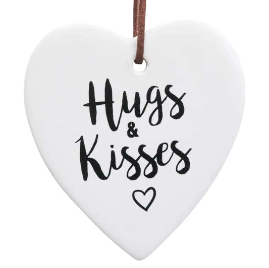 Hanging Heart Ceramic Tag - Hugs & Kisses
