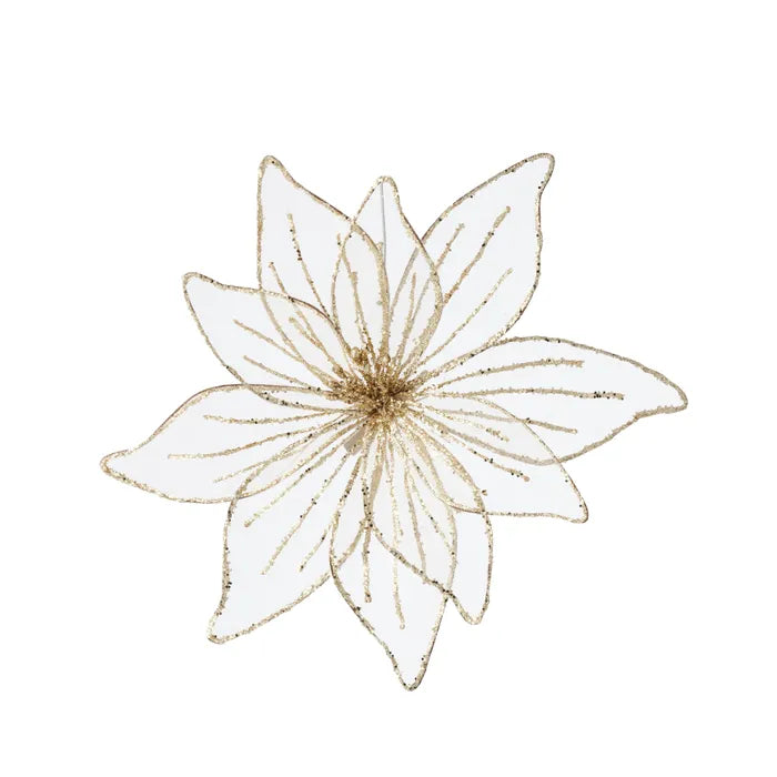 Poinsettia Glitter Clip 20cm Gold