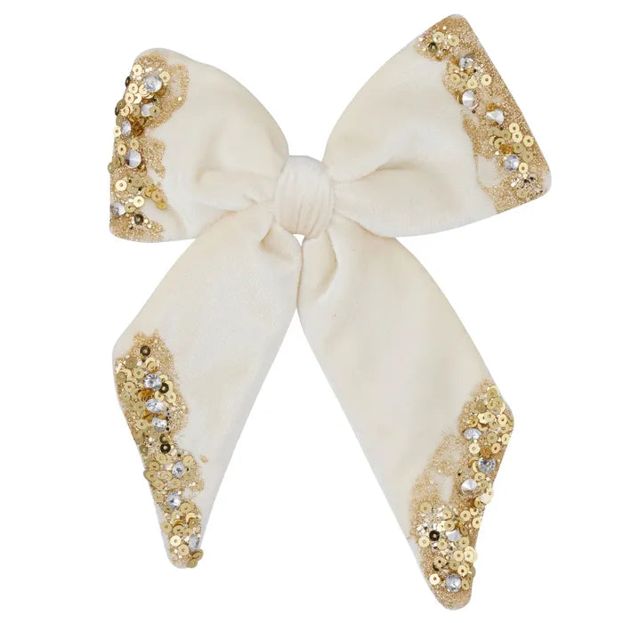Embelished Bow w/Clip - White