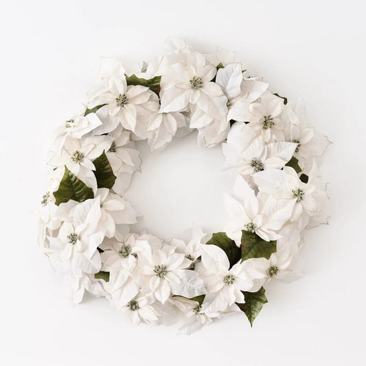 Poinsettia Glitter Wreath - White