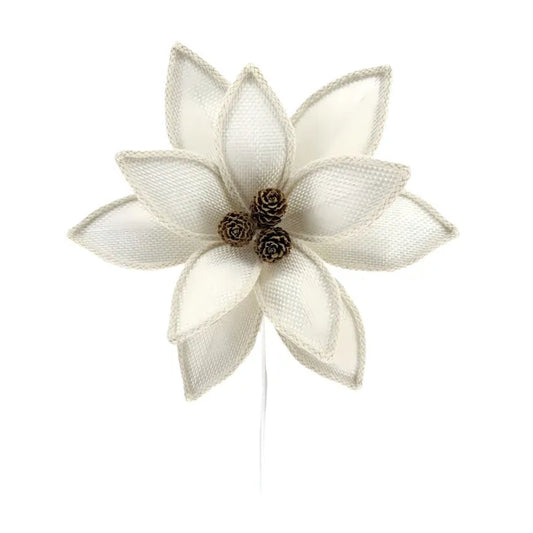 Textured Poinsettia Stem Fabric White