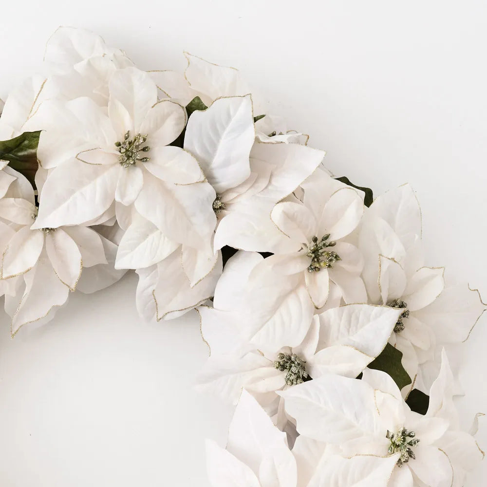 Poinsettia Glitter Wreath - White